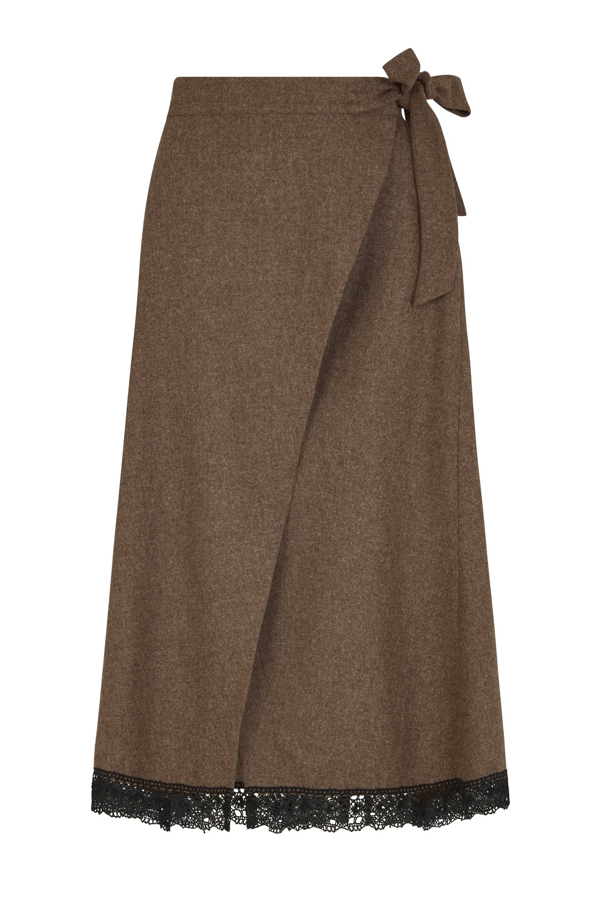 arkitaip Skirts The Zoe Wool Wrap Skirt with lace trim in mocha