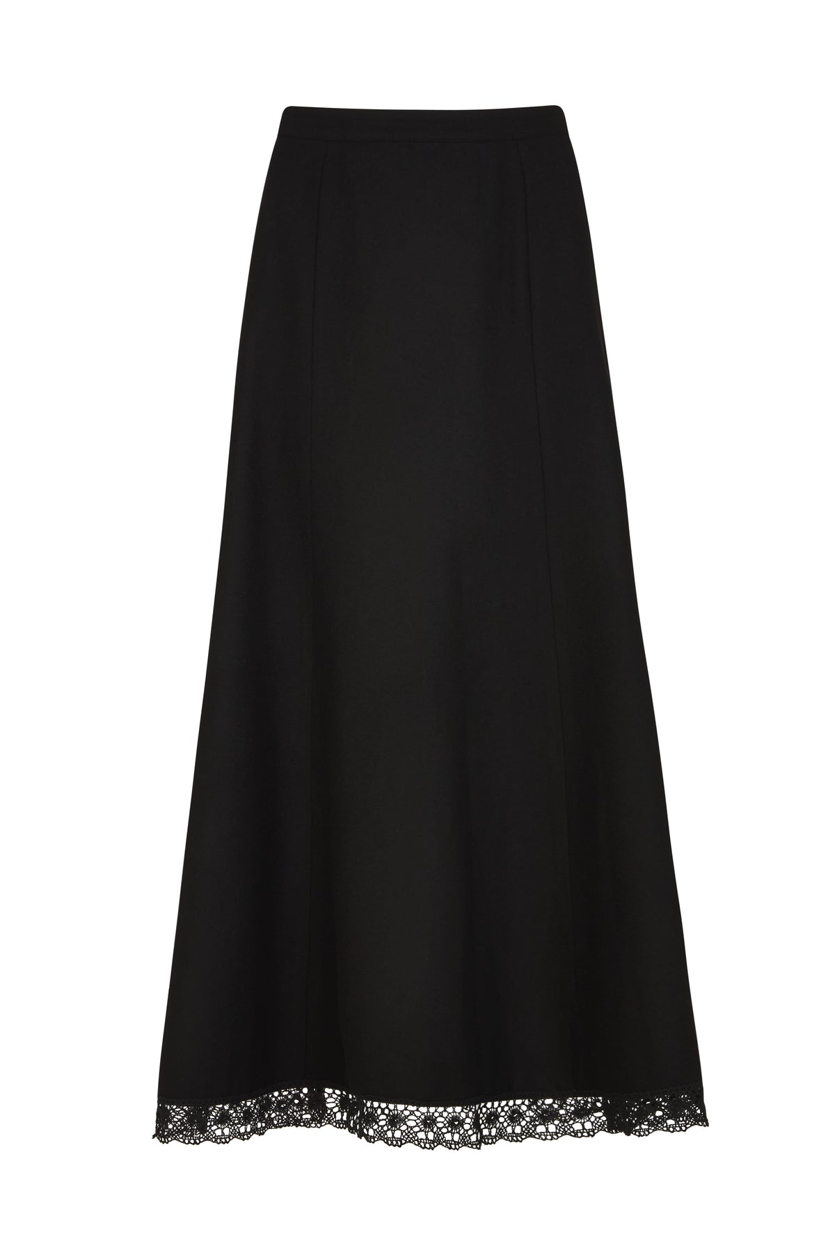 arkitaip Tops Thea Maxi Wool Skirt with lace trim in black