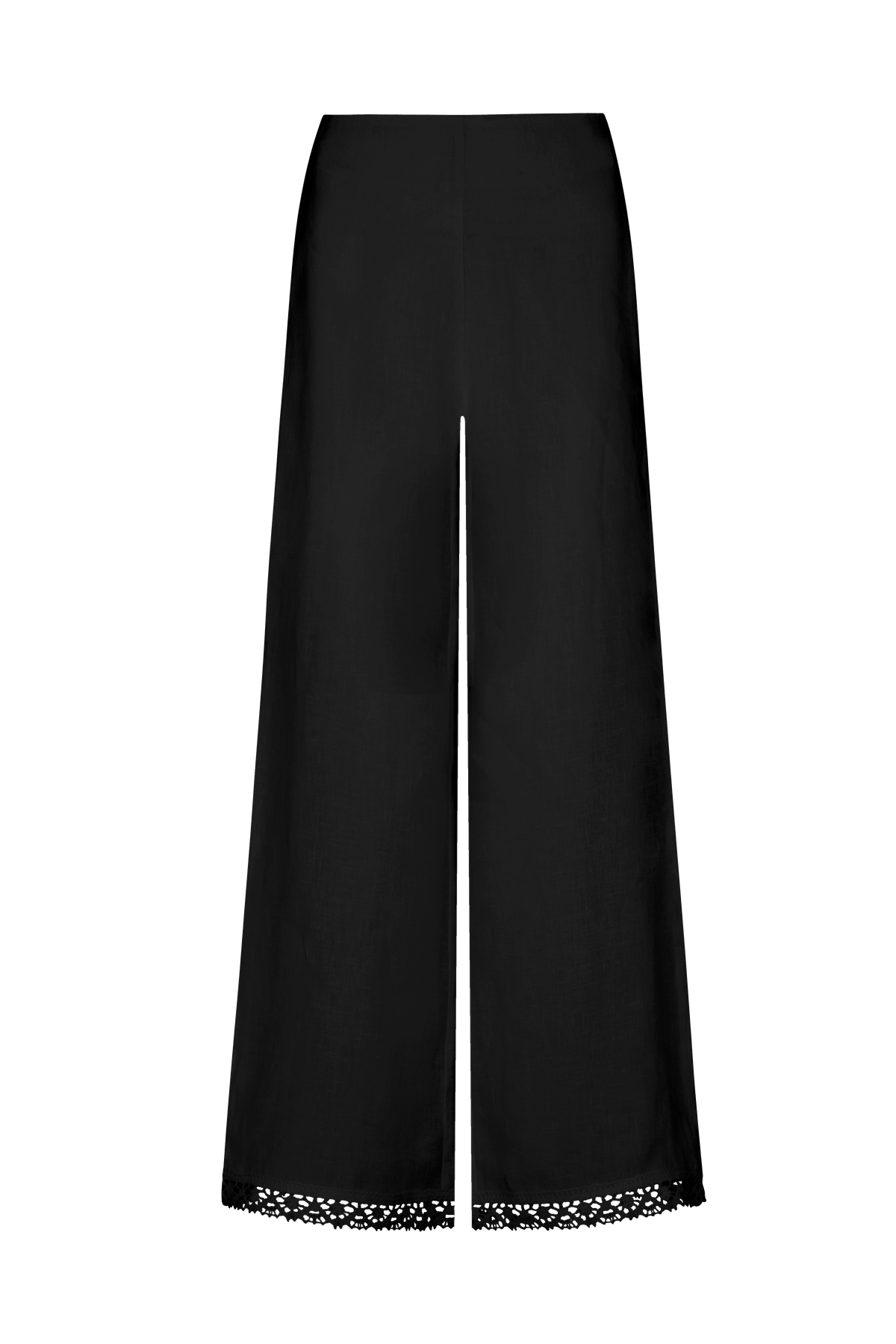 arkitaip Trousers The Clara Wide-Leg Wool Trousers with lace trim in black